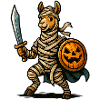 Spooky Knight Llama with Pumpkin Sign