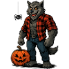Loup-garou d’Halloween avec citrouille et araignée