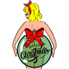 Frau mit Weihnachtskugel und roter Schleife