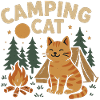 Camping cat with tent and campfire