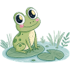 Cute frog on water lily