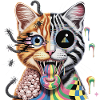 Neon Cyber Cat Fusion Art