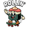Funny sushi on skateboard