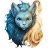 Mystical cat creature with two-tone mane
