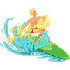 Bunter Surfer mit Wasserwellen