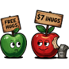 Sjovt æblemotiv med Free Hugs gag