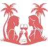 Tropical girlfriends with wine