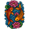 Koi Fish and Lotus Water Scene