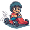 Kart driver with helmet and goggles