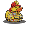 Rescuer duck in firefighter uniform