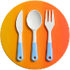 Colourful cutlery on coloured plate