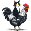 Cat and Rooster Fusion Illustrated