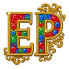 Glittering letter E with gold frame