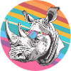 Hipster rhino with retro sunglasses