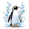 Cute penguin with blue flowers