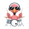 Flamingo Drummer With Headphones