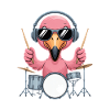 Flamingo Drummer With Headphones And Sunglasses