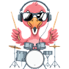Flamingo Drummer With Headphones