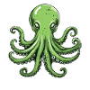 Green octopus with artistic design