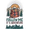 Backpack and mountains with adventure slogan