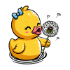 Chick with dandelion and bow