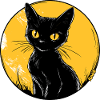 Golden Moonlit Feline Cat Illustration