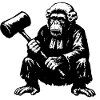 Rebellious monkey judge with hammer