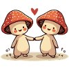 Mushroom couple with heart - Cute Mushrooms