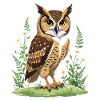 Owl portrait with spring flowers