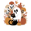 Ghost Pumpkin Cat Cute Halloween Autumn