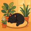 Cozy cat rest with plants