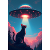 Space cat with UFO light beam