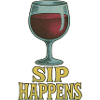 Whimsical Wine Glass Sip Happens Design