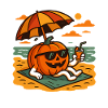 Pumpkin with sunglasses on the beach