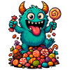 Playful troll artwork with sweets