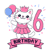 6th Birthday Girl Princess Cat 6