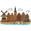 Amsterdam city view with windmill