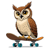 Eule auf Skateboard im Comic-Stil