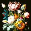 Textured floral composition on black