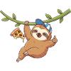 Cute sloth with pizza and cap