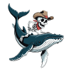 Cowboy skeleton on humpback whale