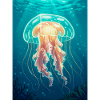 Comic style box jellyfish, transparent cube-shaped