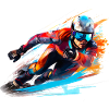 Fahrender Skirennfahrer mit Farbexplosion