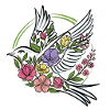 Blooming dove in flower wreath