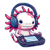 Axolotl with headphones and gaming controller