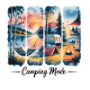 Lakeside camping at sunset with campfire