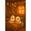 Cute Halloween ghosts in autumn