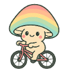 Verspielter Pilz-Radfahrer mit Regenbogen