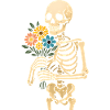 Skelett mit Blumenstrauß