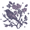 Oiseau floral nocturne sur branche
